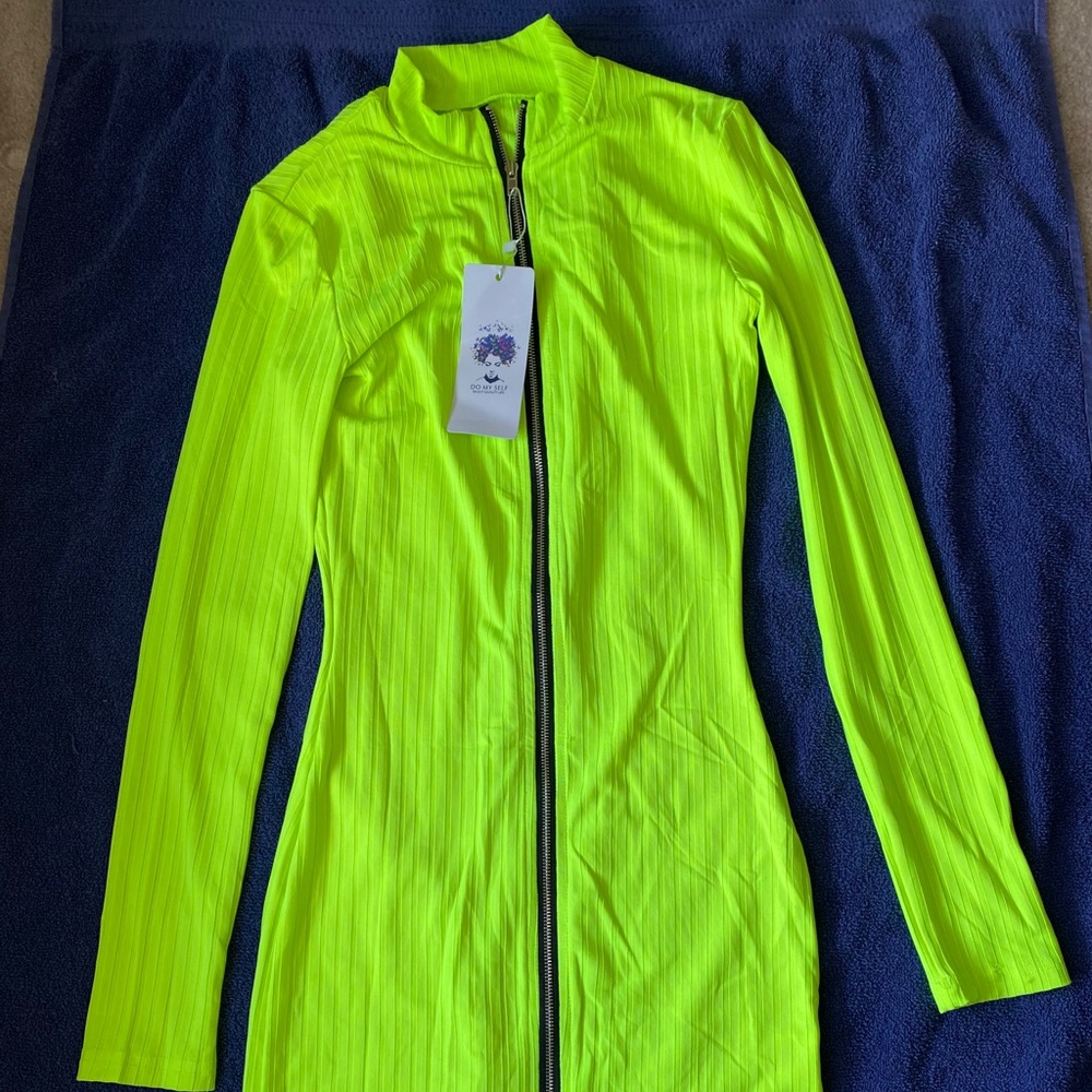 Neon Yellow zipper dress